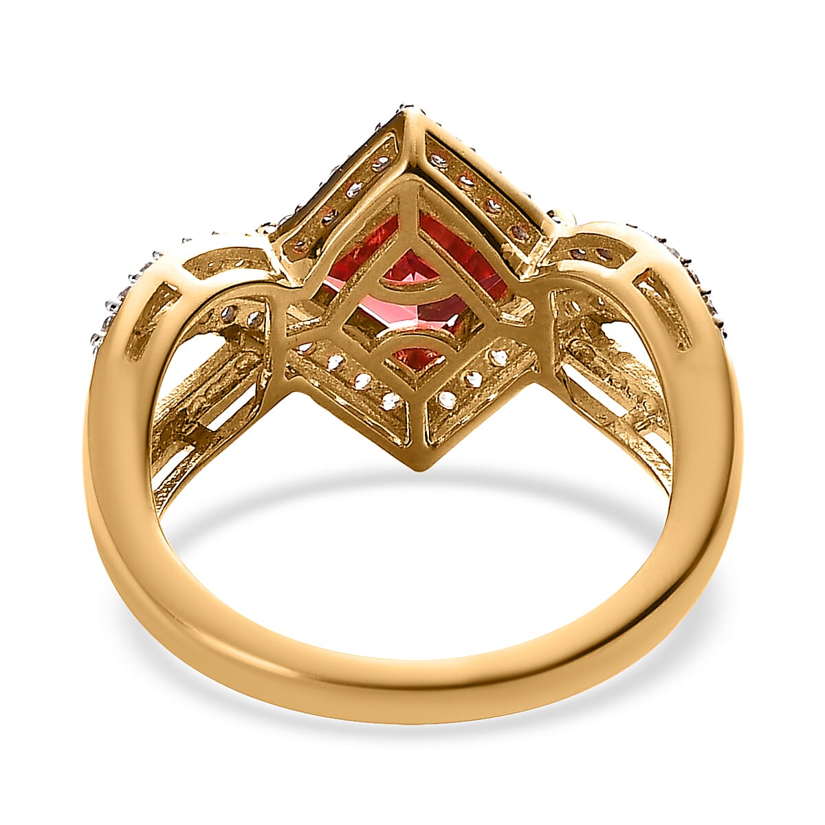 Lab Created Padparadscha Sapphire and White Zircon Ring in Vermeil Yellow Gold Over Sterling Silver (Size 10.0) 3.00 ctw image number 4