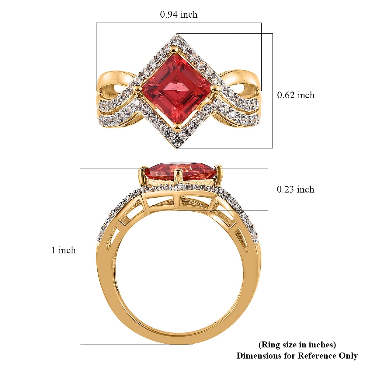 Lab Created Padparadscha Sapphire and White Zircon Ring in Vermeil Yellow Gold Over Sterling Silver (Size 10.0) 3.00 ctw image number 5