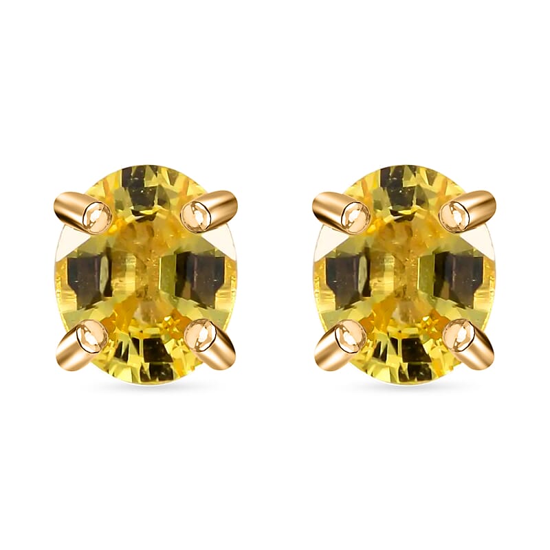 Luxoro 10K Yellow Gold Premium Yellow Sapphire Solitaire Stud Earrings 1.00 ctw