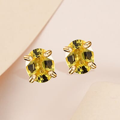 Luxoro 10K Yellow Gold Premium Yellow Sapphire Solitaire Stud Earrings 1.00 ctw
