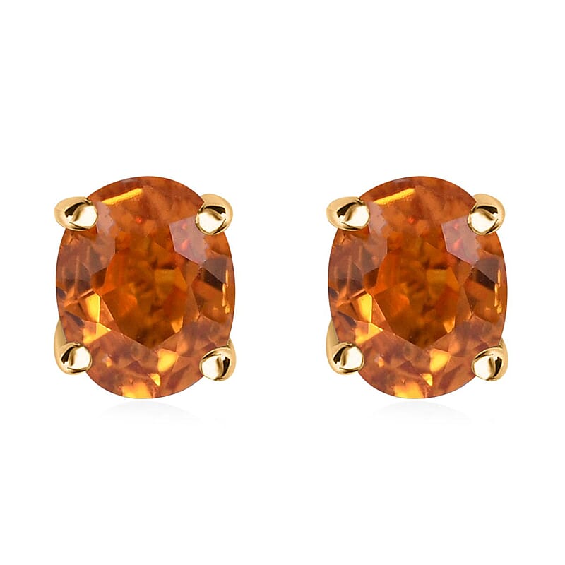 Luxoro 10K Yellow Gold Premium Orange Sapphire Solitaire Stud Earrings 1.10 ctw