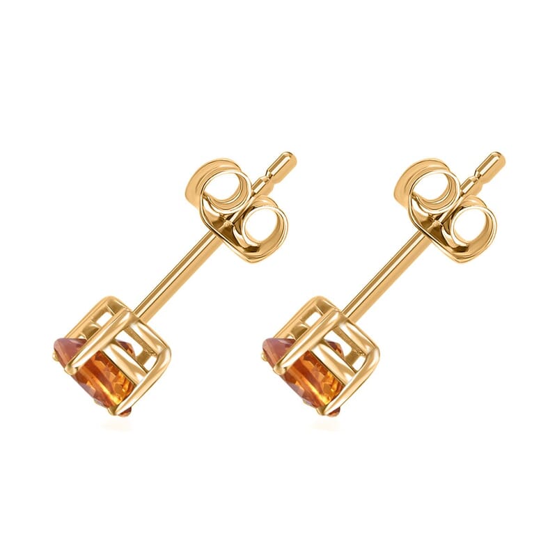 Luxoro 10K Yellow Gold Premium Orange Sapphire Solitaire Stud Earrings 1.10 ctw