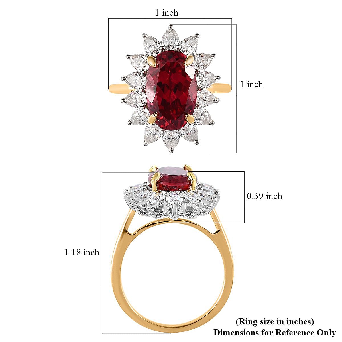 Lab Created Padparadscha Sapphire and Moissanite Sunburst Ring in Vermeil YG and Platinum Over Sterling Silver (Size 9.0) 9.30 ctw image number 5