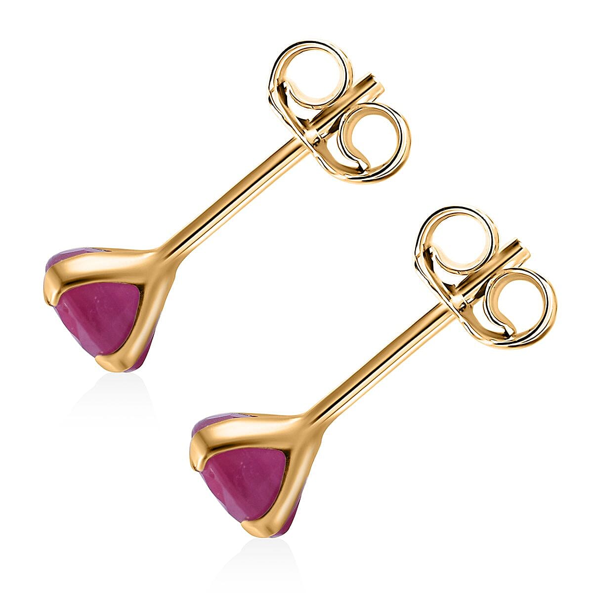 Luxoro 10K Yellow Gold Premium Niassa Ruby (FF) Solitaire Stud Earrings 1.35 ctw image number 2