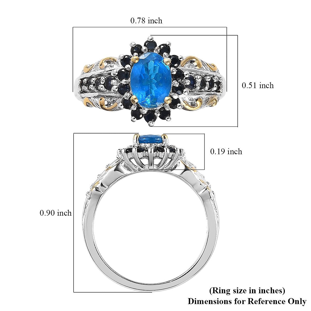 Malgache Neon Apatite and Kanchanaburi Blue Sapphire Sunburst Ring in Vermeil YG and Platinum Over Sterling Silver 1.35 ctw image number 5