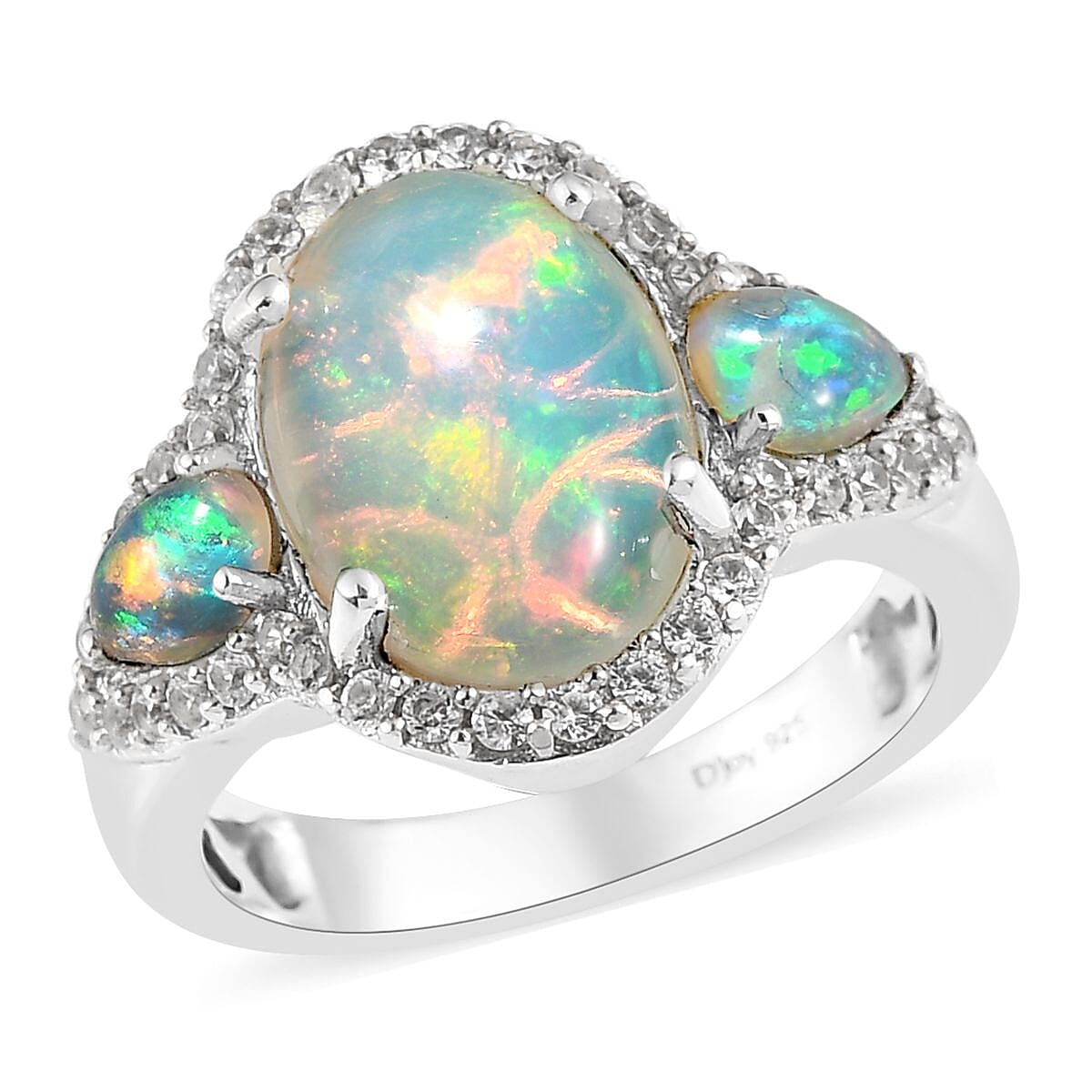 Premium Ethiopian Welo Opal and White Zircon Ring in Platinum Over Sterling Silver (Size 9.0) 5.00 ctw image number 0