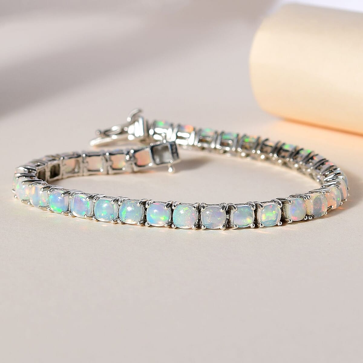 Premium Ethiopian Welo Opal Tennis Bracelet in Platinum Over Sterling Silver (6.50 In) 7.25 ctw image number 1