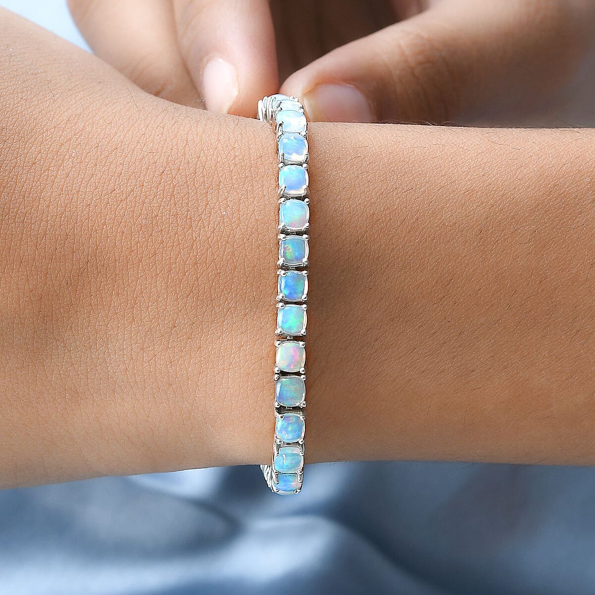 Premium Ethiopian Welo Opal Tennis Bracelet in Platinum Over Sterling Silver (6.50 In) 7.25 ctw image number 2