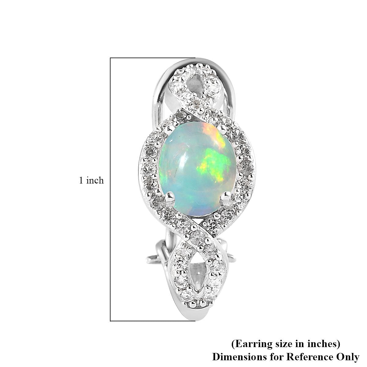 Premium Ethiopian Welo Opal and White Zircon Omega Clip Earrings in Platinum Over Sterling Silver 3.60 ctw image number 4