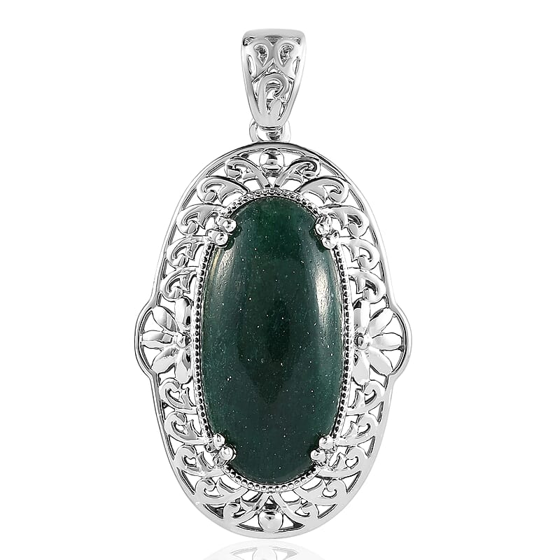 Karis Green Aventurine 24.40 ctw Pendant without Chain in Platinum Bond