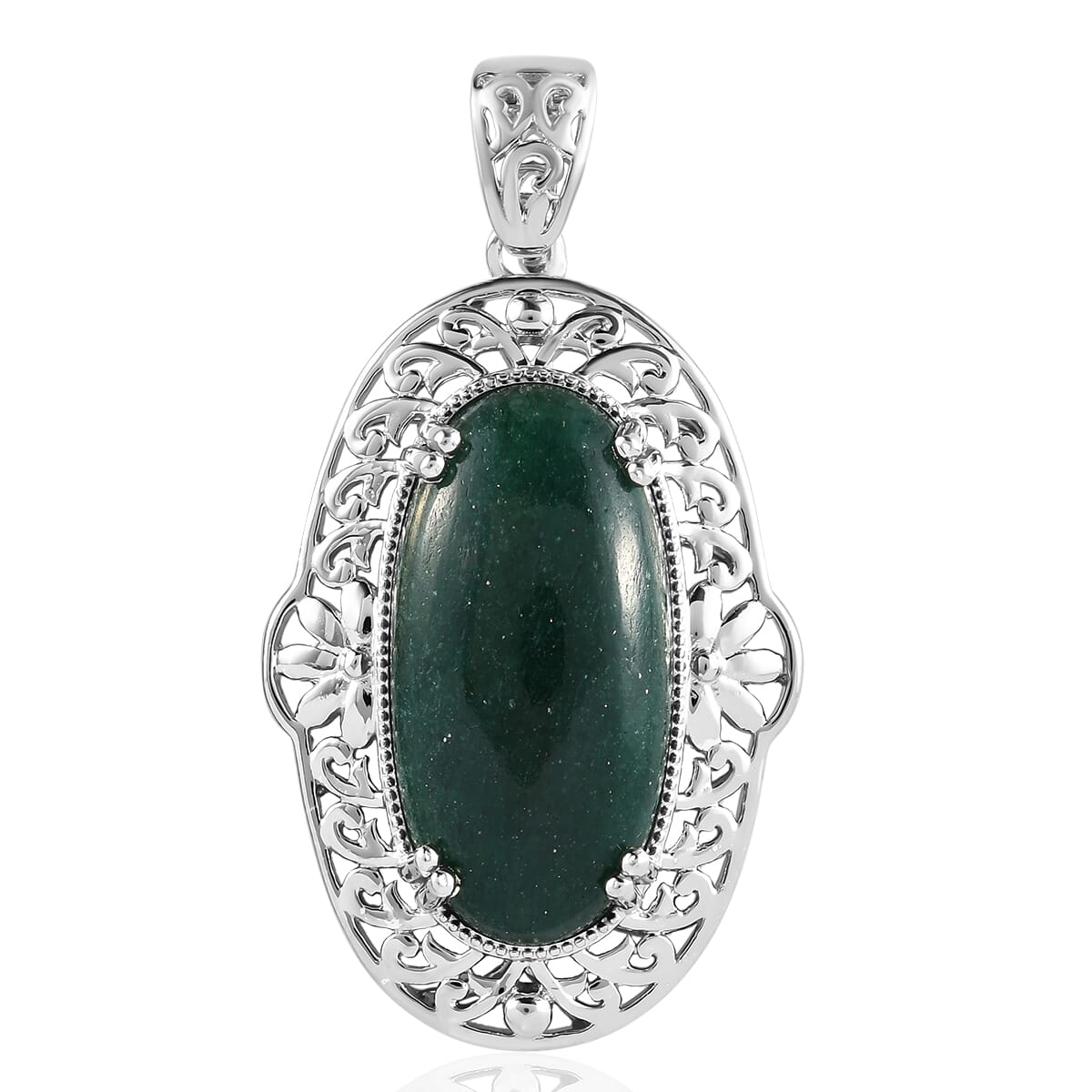 Karis Green Aventurine Pendant in Platinum Bond 24.40 ctw image number 0