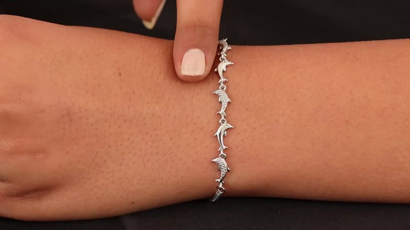 Diamond Accent Dolphin Bolo Bracelet in Platinum Over Sterling Silver and Stainless Steel