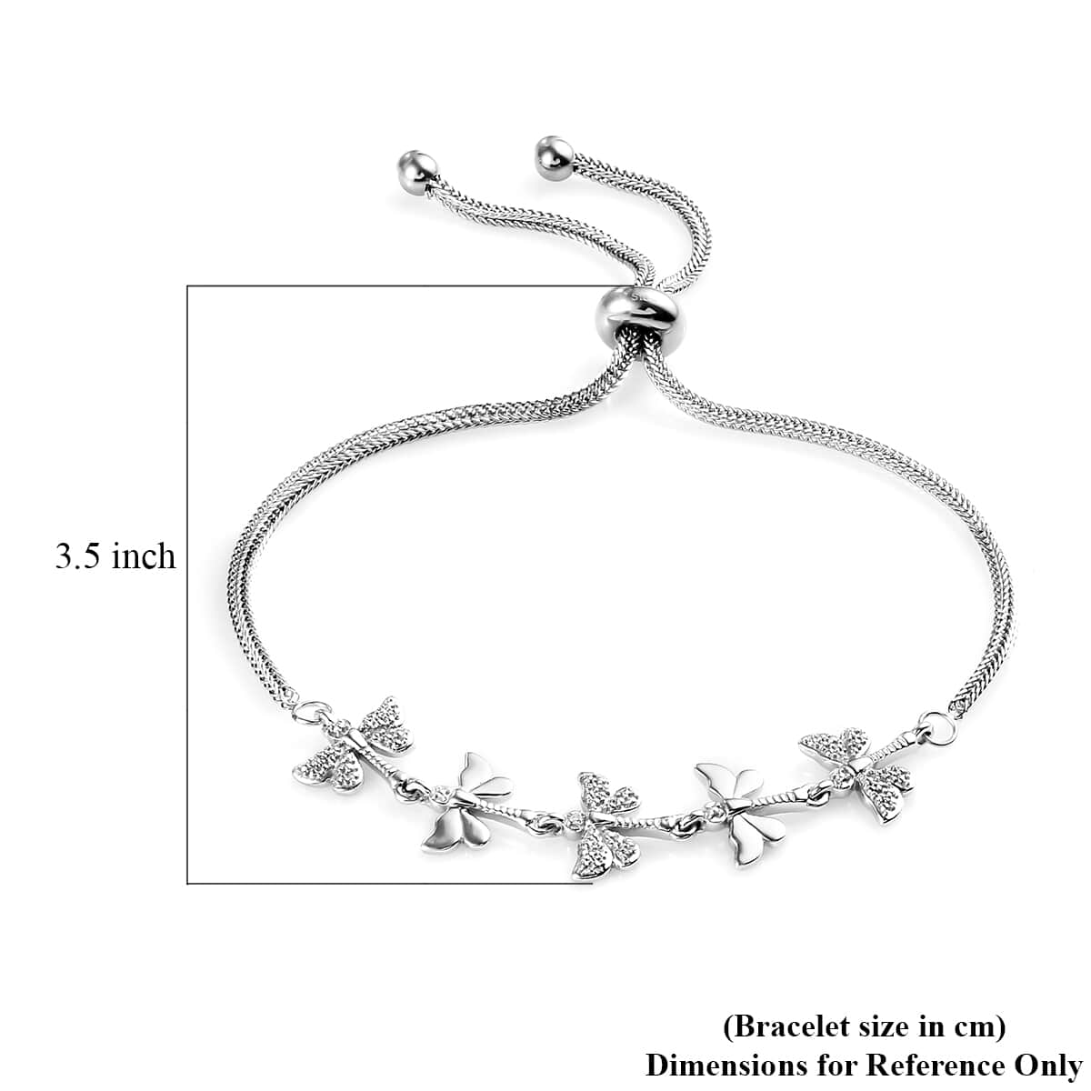 Diamond Accent Butterfly Bracelet in Platinum Over Sterling Silver with Stainless Steel Bolo Chain image number 6