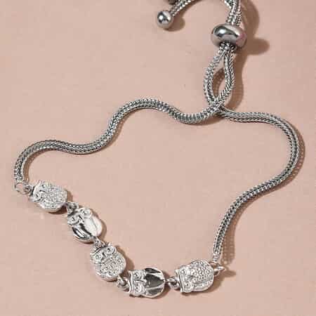 Diamond Accent Owl Bolo Bracelet in Platinum Over Sterling Silver and Stainless Steel image number 1