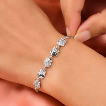 Diamond Accent Owl Bolo Bracelet in Platinum Over Sterling Silver and Stainless Steel image number 3