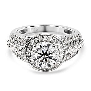Moissanite 1.89 ctw Ring in Platinum Over Sterling Silver (Size 10)
