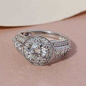 Moissanite 1.89 ctw Ring in Platinum Over Sterling Silver (Size 10)