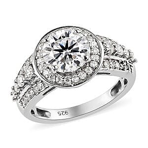 Moissanite 1.89 ctw Ring in Platinum Over Sterling Silver (Size 10)