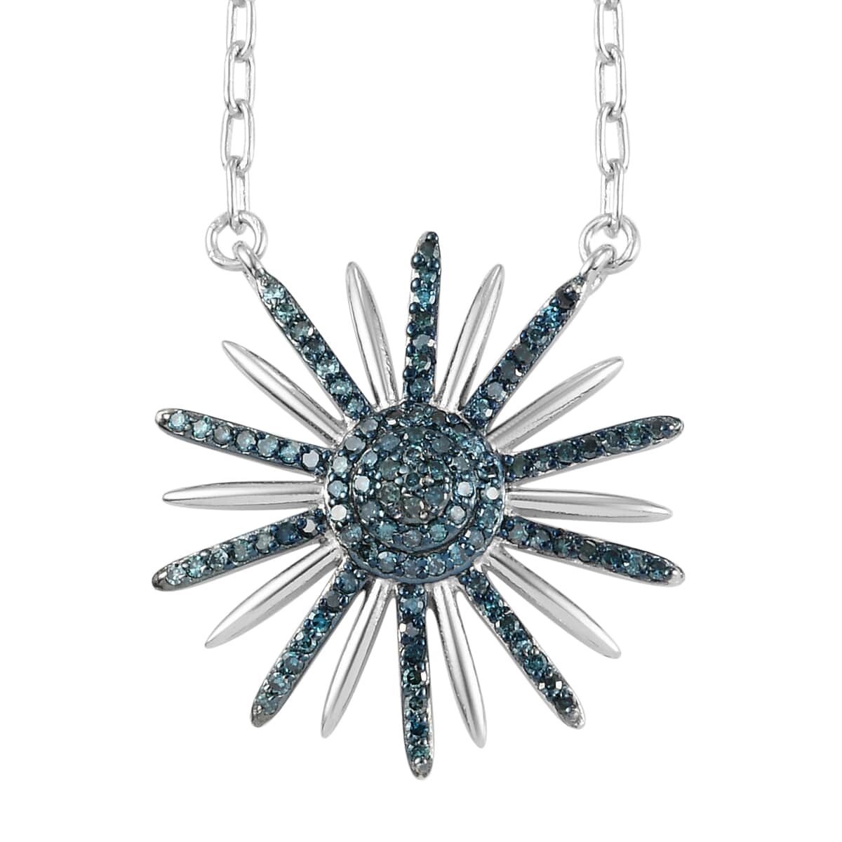Blue Diamond Sunburst Necklace 20 Inches in Rhodium & Platinum Over Sterling Silver 0.50 ctw image number 0