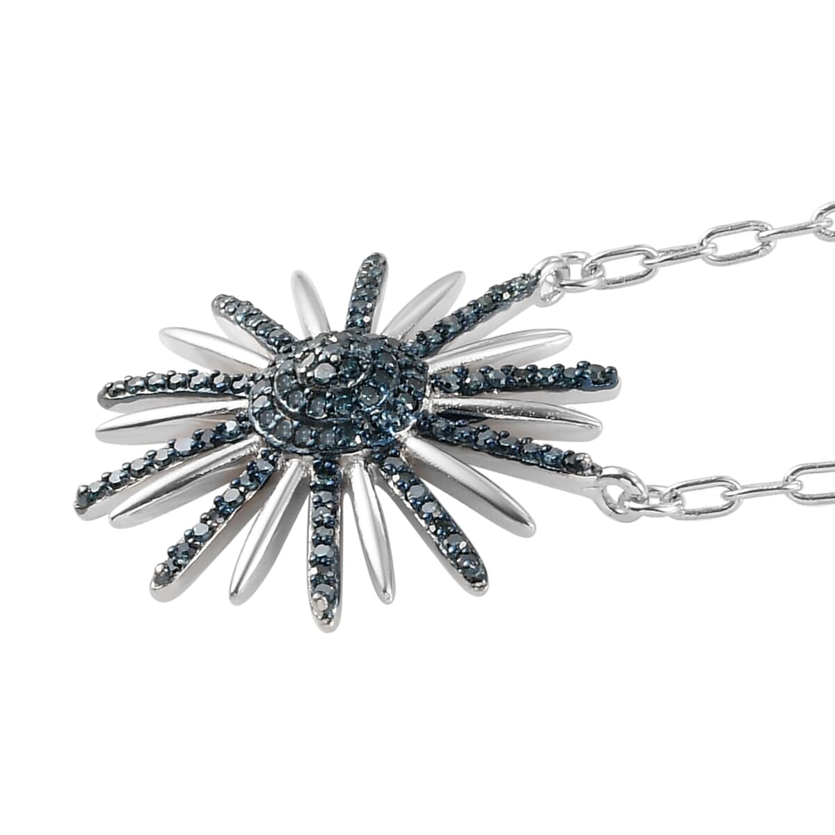 Blue Diamond Sunburst Necklace 20 Inches in Rhodium & Platinum Over Sterling Silver 0.50 ctw image number 2