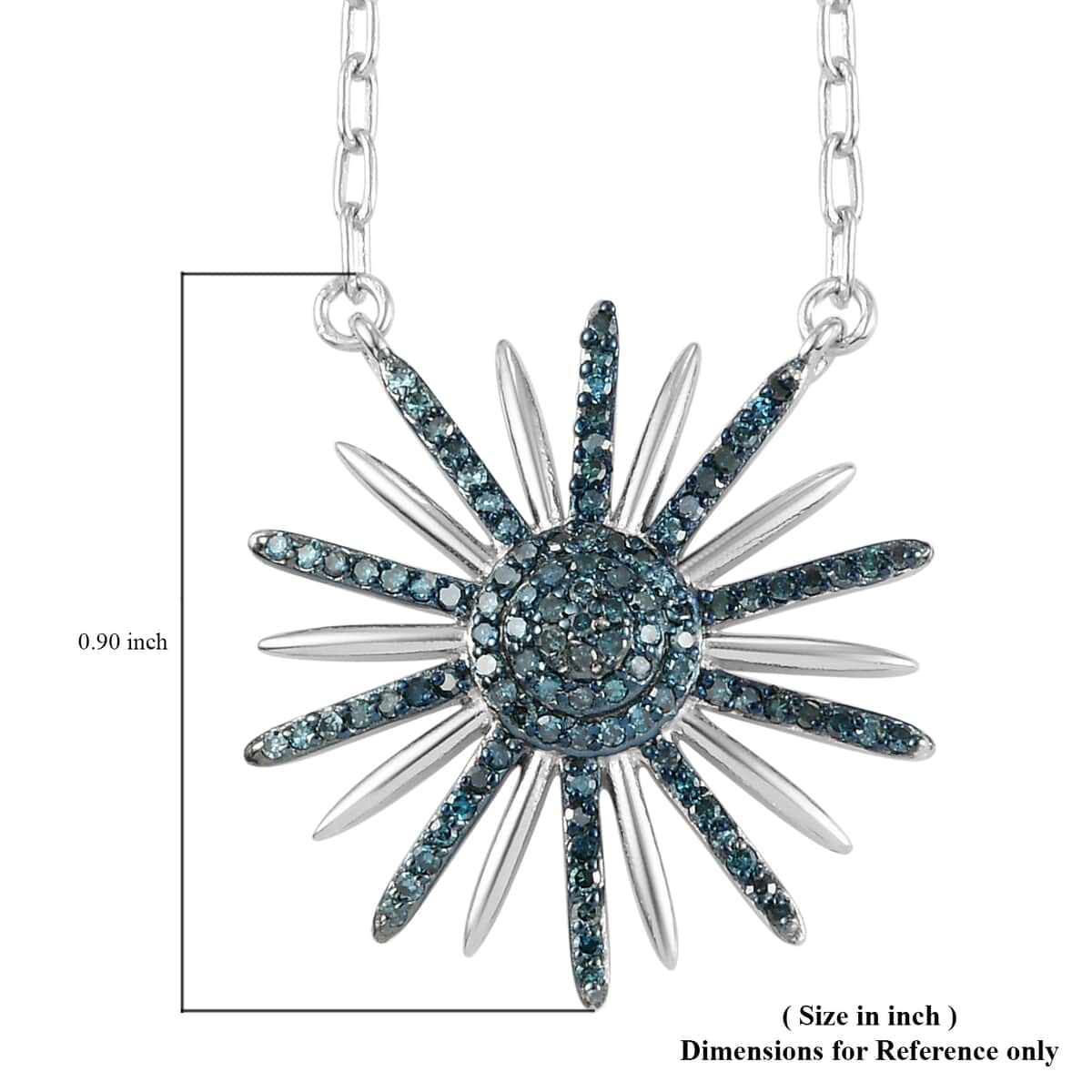 Blue Diamond Sunburst Necklace 20 Inches in Rhodium & Platinum Over Sterling Silver 0.50 ctw image number 4