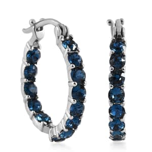 J Francis Embellished with Montana Crystal by Swarovski Hoop Earrings in Stainless Steel