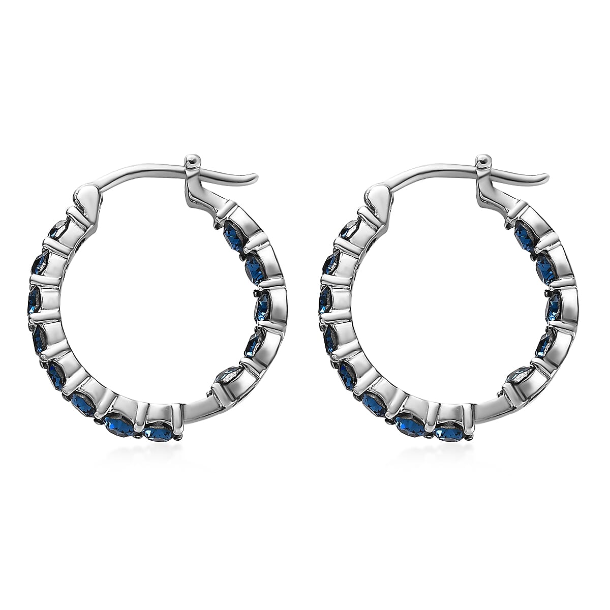 J Francis Embellished with Montana Crystal by Swarovski Hoop Earrings in Stainless Steel