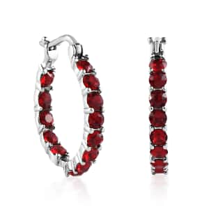 J Francis Embellished with Siam Color Crystal by Swarovski Hoop Earrings in Stainless Steel