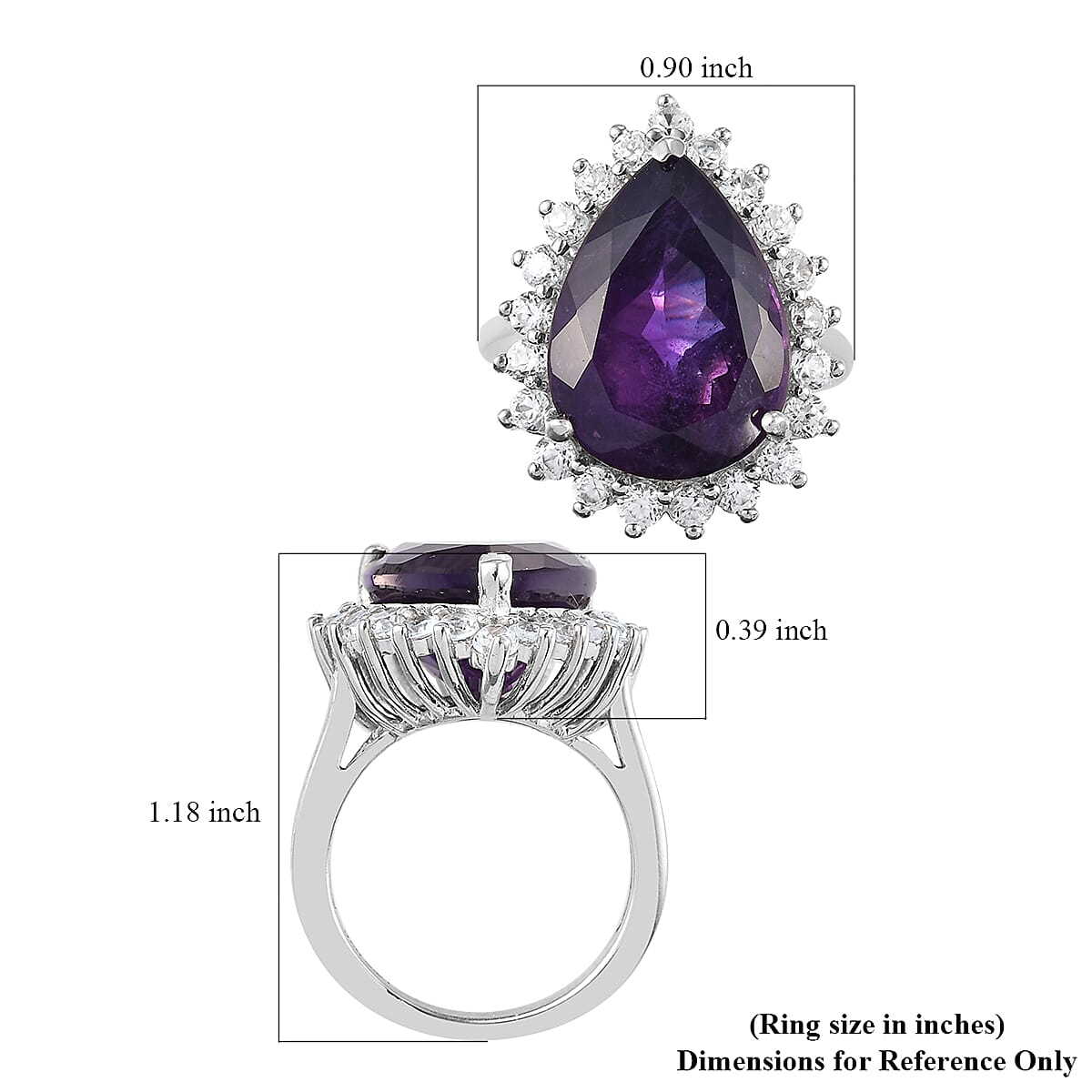 Amethyst and Natural White Zircon Floral Pear Shape Cocktail Ring in Platinum Over Sterling Silver (Size 7.0) 13.00 ctw image number 5