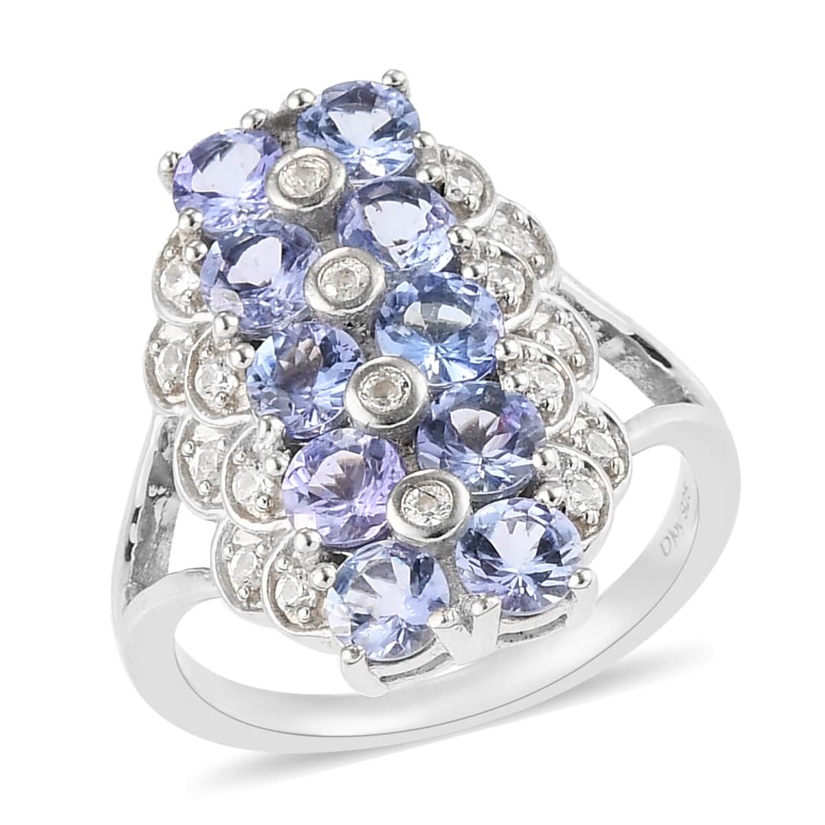 Tanzanite and Natural White Zircon Ring in Platinum Over Sterling Silver (Size 9.0) 2.90 ctw image number 0