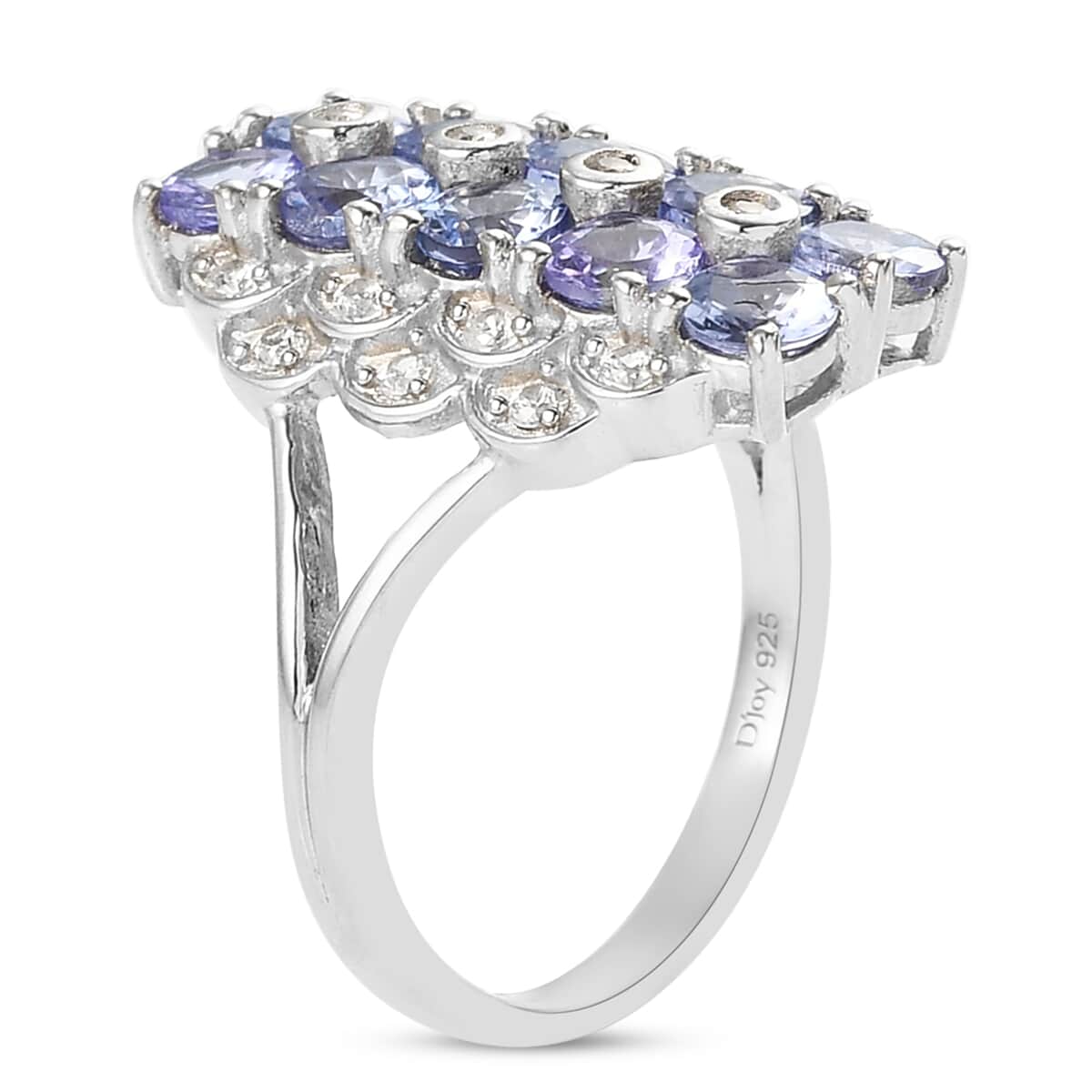 Tanzanite and Natural White Zircon Ring in Platinum Over Sterling Silver (Size 9.0) 2.90 ctw image number 3