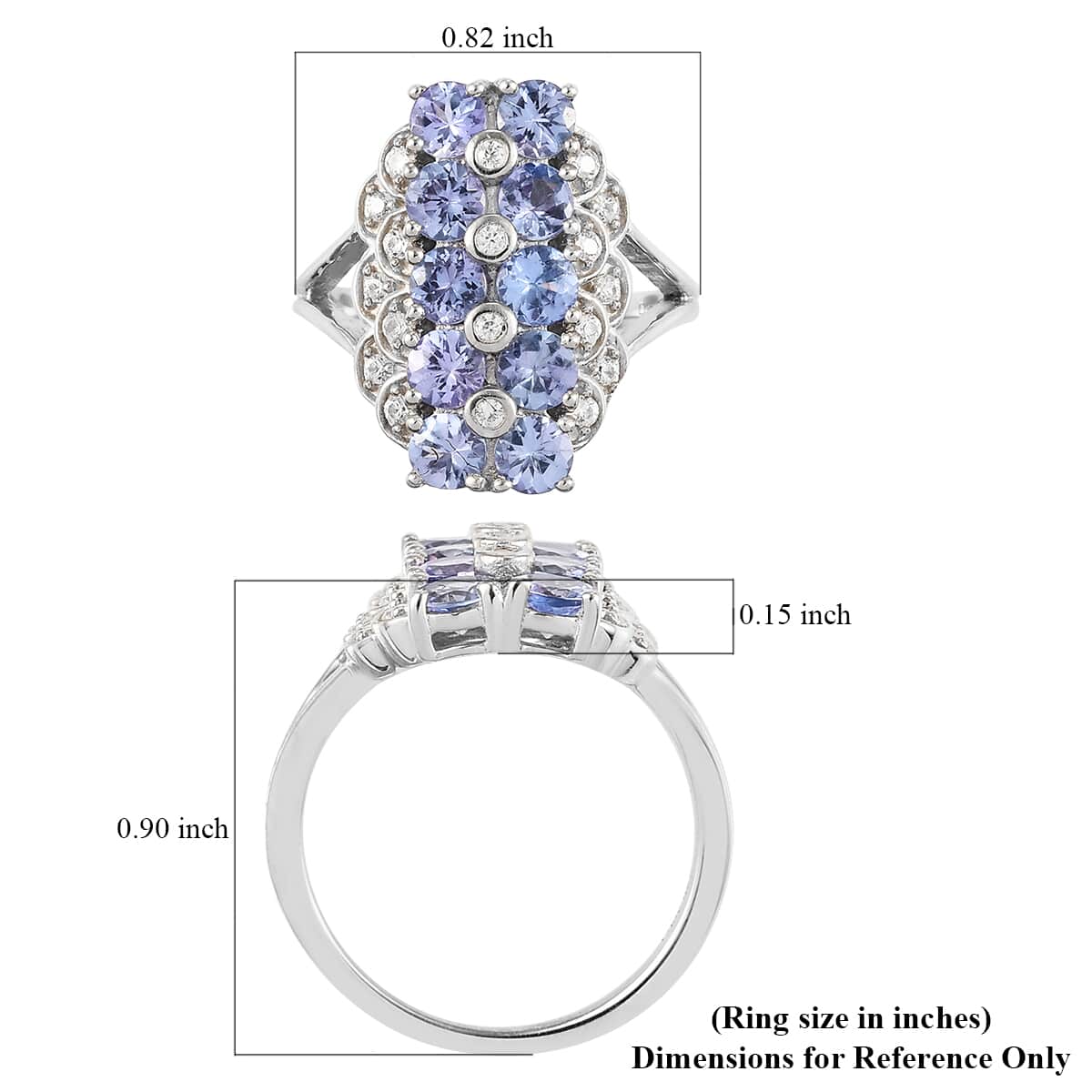 Tanzanite and Natural White Zircon Ring in Platinum Over Sterling Silver (Size 9.0) 2.90 ctw image number 5