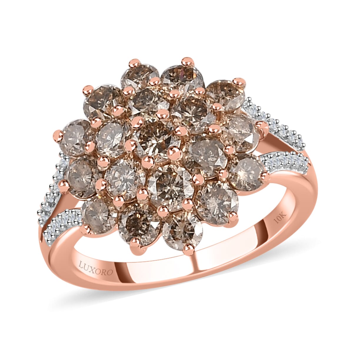 LUXORO 10K Yellow Gold Natural Champagne Diamond and Diamond Cluster Ring (Size 10.0) 3.20 Grams 2.00 ctw image number 0