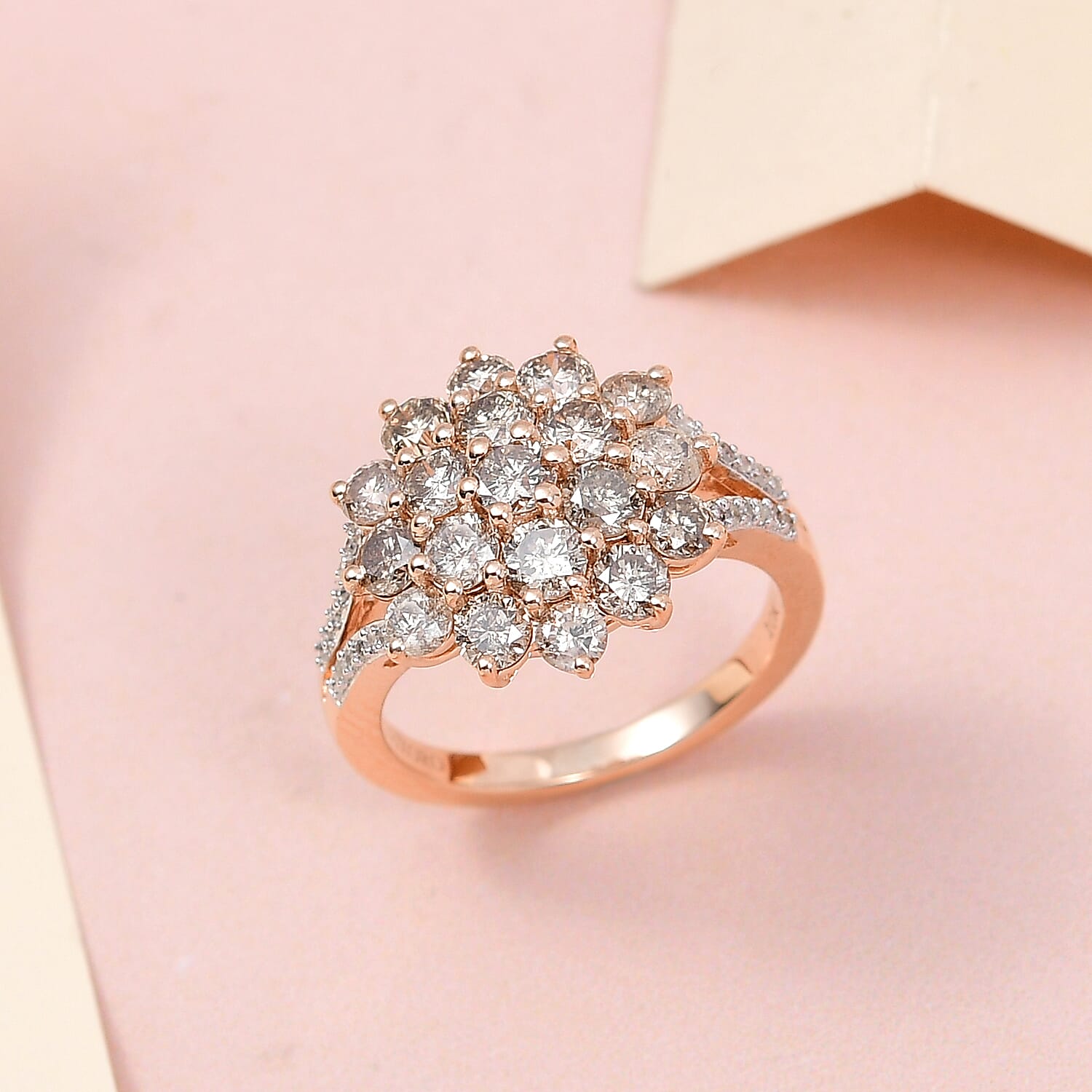 Luxoro 10K Rose Gold Natural Champagne and White Diamond Floral Ring (Size 10.0) 2.00 ctw