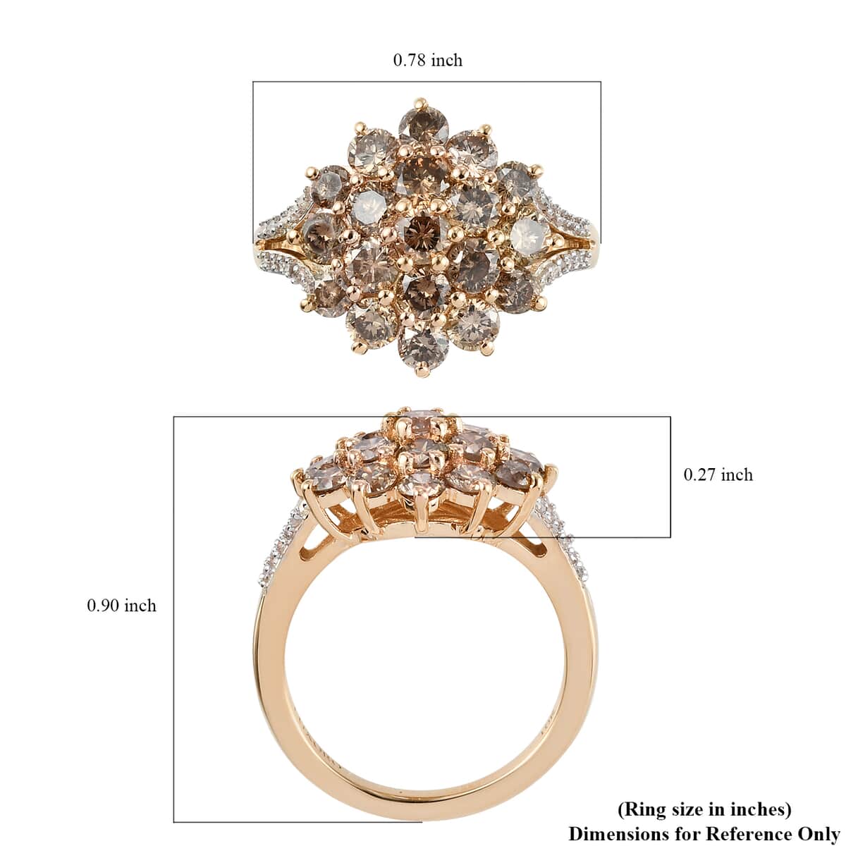 Luxoro 10K Yellow Gold Natural Champagne and White Diamond Floral Ring (Size 7.0) 2.00 ctw image number 5