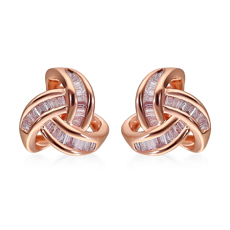 Natural Pink Diamond I3 Love Knot Stud Earrings in Vermeil Rose Gold Over Sterling Silver 0.25 ctw