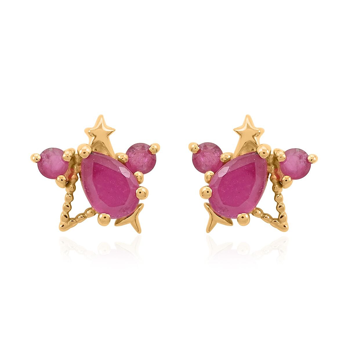 Niassa Ruby (FF) Wish Upon A Star Cluster Stud Earrings in Vermeil Yellow Gold Over Sterling Silver 1.30 ctw