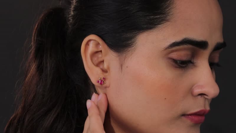Niassa Ruby (FF) Wish Upon A Star Cluster Stud Earrings in Vermeil Yellow Gold Over Sterling Silver 1.30 ctw