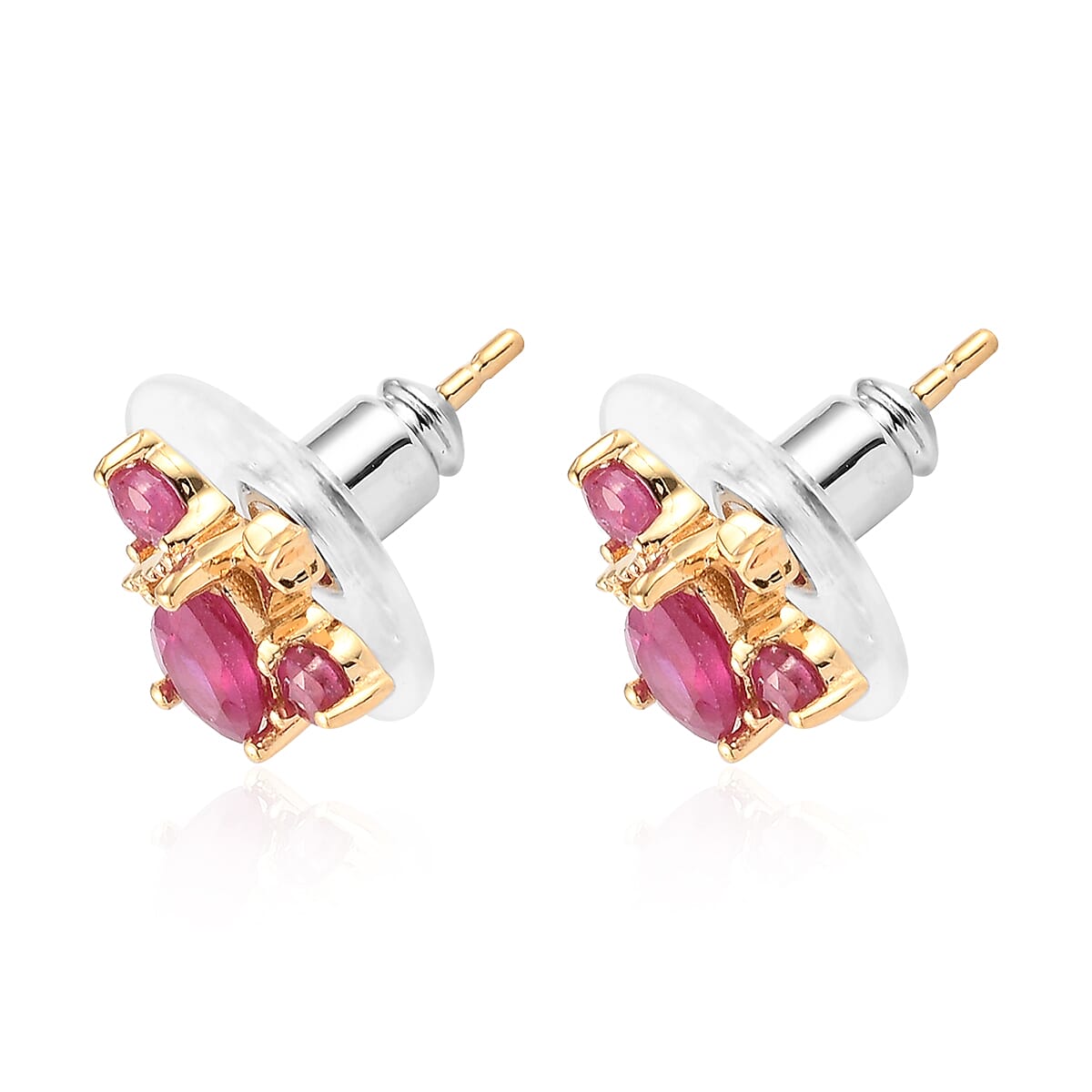 Niassa Ruby (FF) Wish Upon A Star Cluster Stud Earrings in Vermeil Yellow Gold Over Sterling Silver 1.30 ctw image number 4