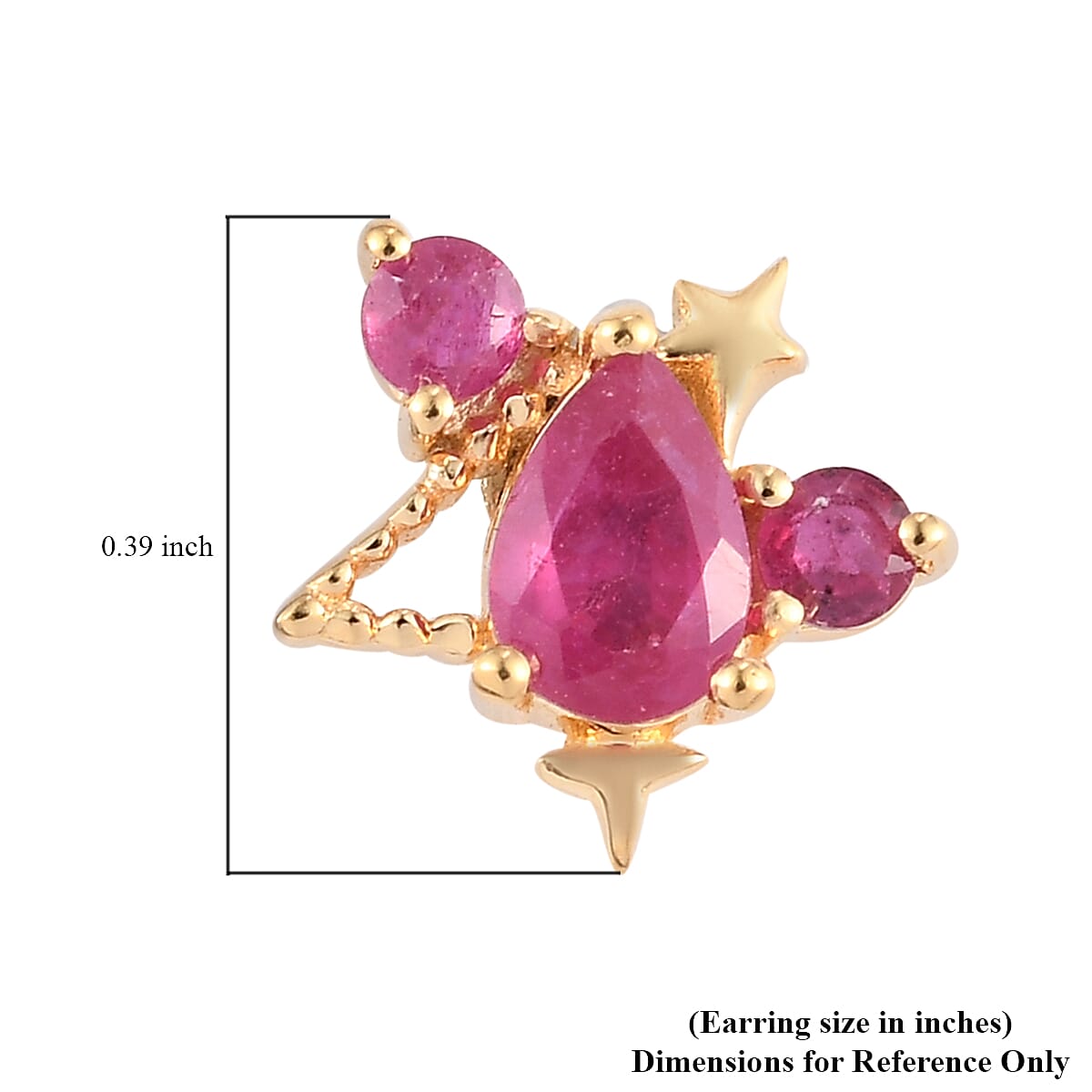 Niassa Ruby (FF) Wish Upon A Star Cluster Stud Earrings in Vermeil Yellow Gold Over Sterling Silver 1.30 ctw image number 5