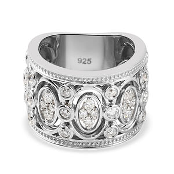Moissanite 0.88 ctw Ring in Platinum Over Sterling Silver (Size 5.5)