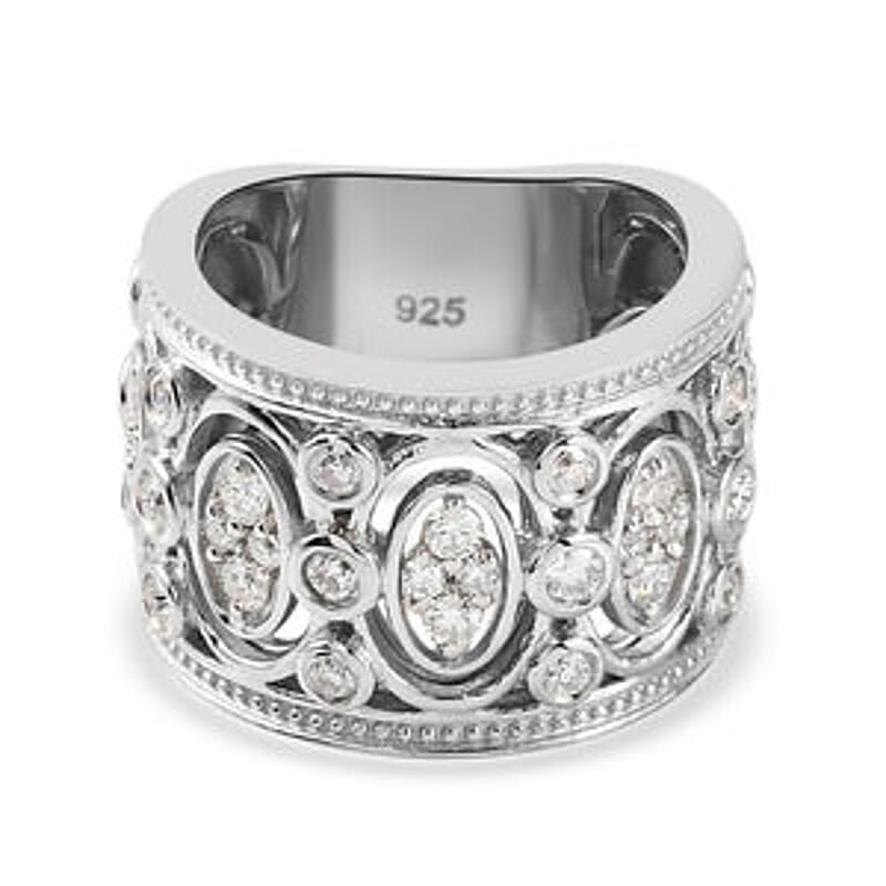Moissanite 0.88 ctw Ring in Platinum Over Sterling Silver (Size 5.5)
