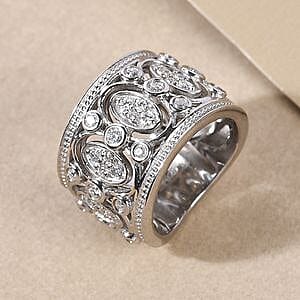 Moissanite 0.88 ctw Ring in Platinum Over Sterling Silver (Size 5.5)