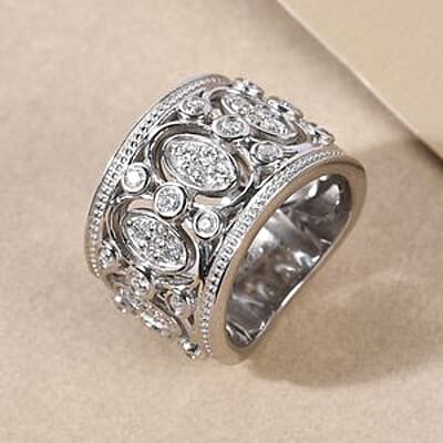 Moissanite 0.88 ctw Ring in Platinum Over Sterling Silver (Size 5.5)