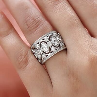 Moissanite 0.88 ctw Ring in Platinum Over Sterling Silver (Size 5.5)