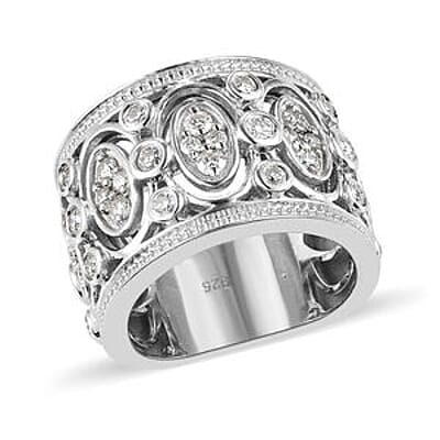 Moissanite 0.88 ctw Ring in Platinum Over Sterling Silver (Size 5.5)
