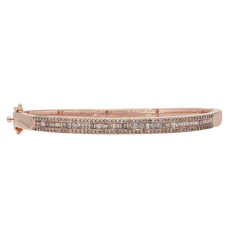 Natural Champagne Diamond Bangle Bracelet in Vermeil Rose Gold Over Sterling Silver (7.25 in) 2.00 ctw