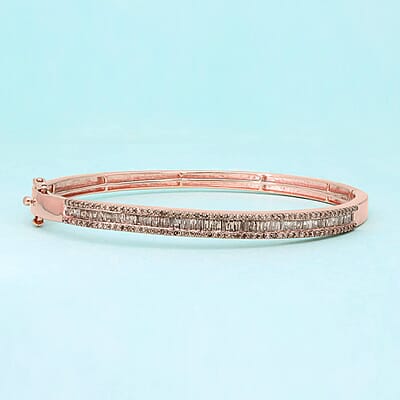 Natural Champagne Diamond Bangle Bracelet in Vermeil Rose Gold Over Sterling Silver (7.25 in) 2.00 ctw