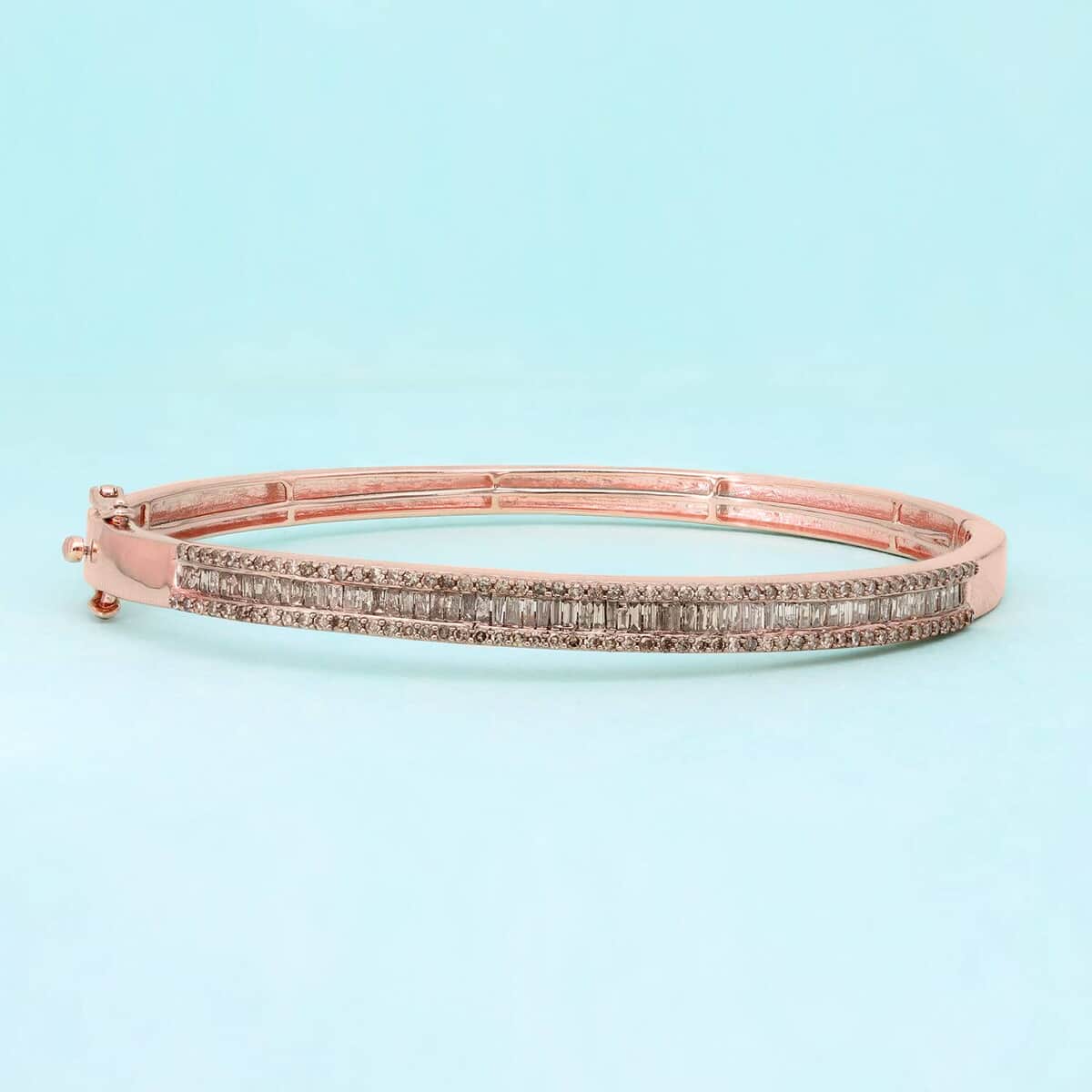 Natural Champagne Diamond Bangle Bracelet in Vermeil Rose Gold Over Sterling Silver (7.25 in) 2.00 ctw image number 1