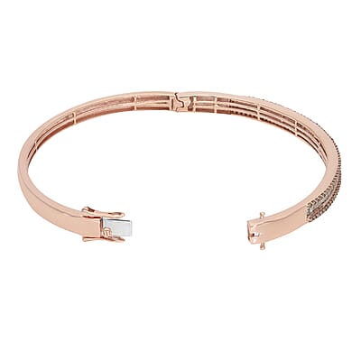 Natural Champagne Diamond Bangle Bracelet in Vermeil Rose Gold Over Sterling Silver (7.25 in) 2.00 ctw
